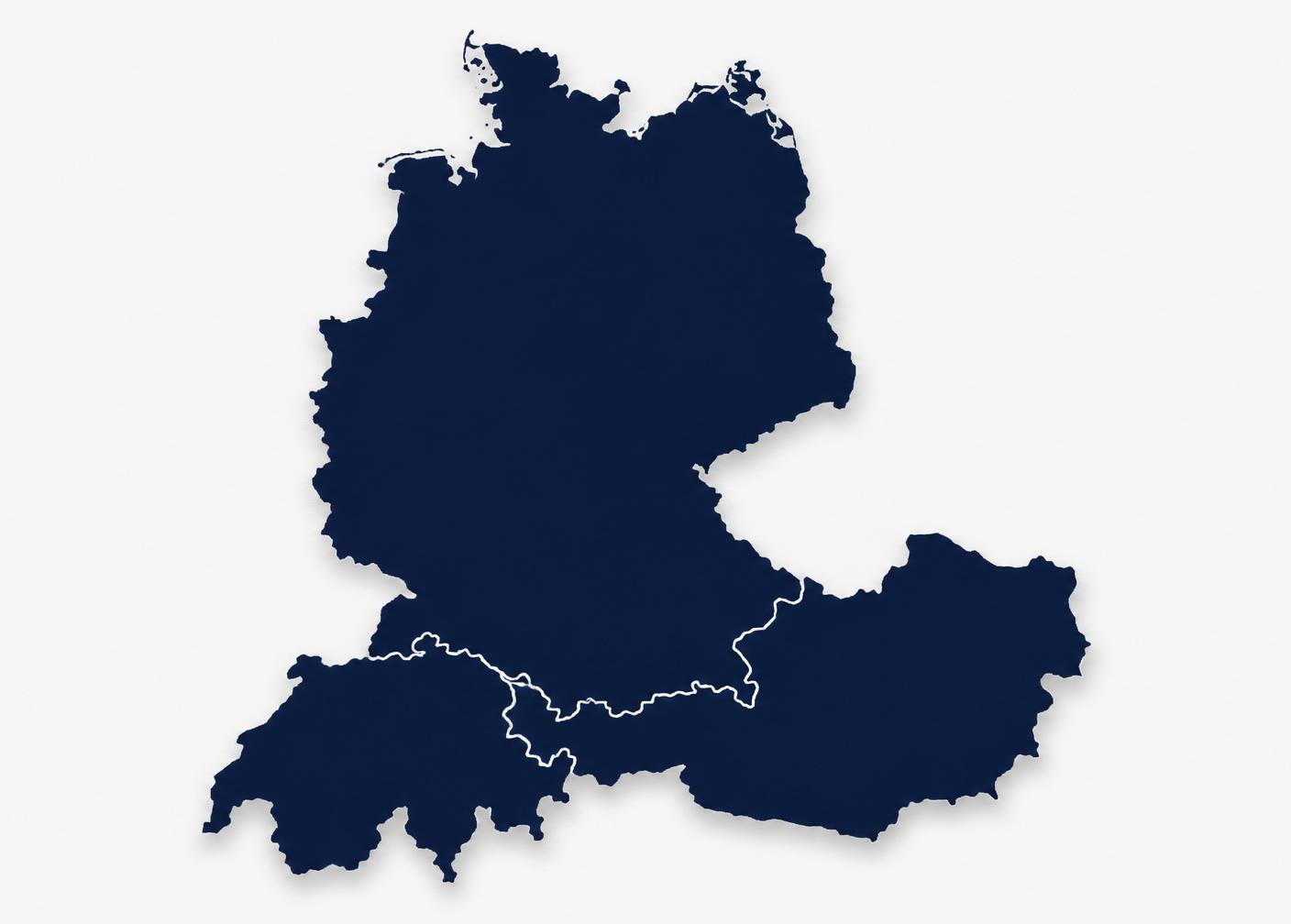 Karte von Deutschland, Österreich und der Schweiz — DACH-Handelsregion